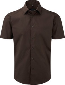 Russell Collection RU947M - Chemise Ajustée, Manches Courtes Chocolat