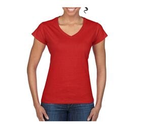 Gildan GN647 - T-Shirt Femme Col V 100% Coton Rouge