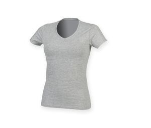Skinnifit SK122 - Tee-Shirt Stretch Col V pour Femme Heather Grey