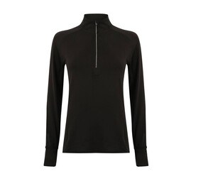 Tombo TL563 - T-Shirt Manches Longues Sport Femme Col Zippée Noir