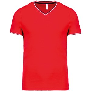 Kariban K374 - T-shirt maille piquée col V homme Red/ Navy/ White