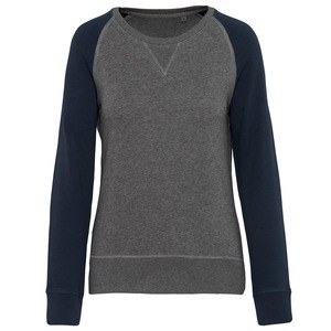 Kariban K492 - Sweat-shirt BIO bicolore col rond manches raglan femme Grey Heather/ Navy