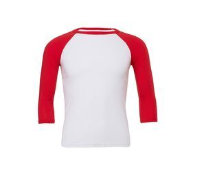 Bella+Canvas BE3200 - T-shirt baseball manches ¾ Blanc-Rouge