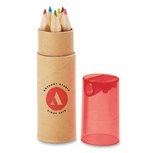 GiftRetail MO8580 - PETIT LAMBUT Tube de 6 crayons de couleur Transparent Red