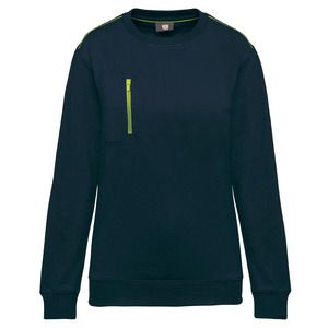 WK. Designed To Work WK403 - Sweat-shirt DayToDay zip poche contrasté unisexe Navy/Fluorescent Yellow