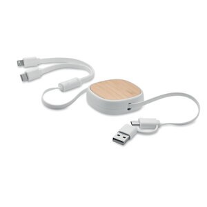 GiftRetail MO2146 - TOGOBAM Câble de charge USB rétractable Blanc