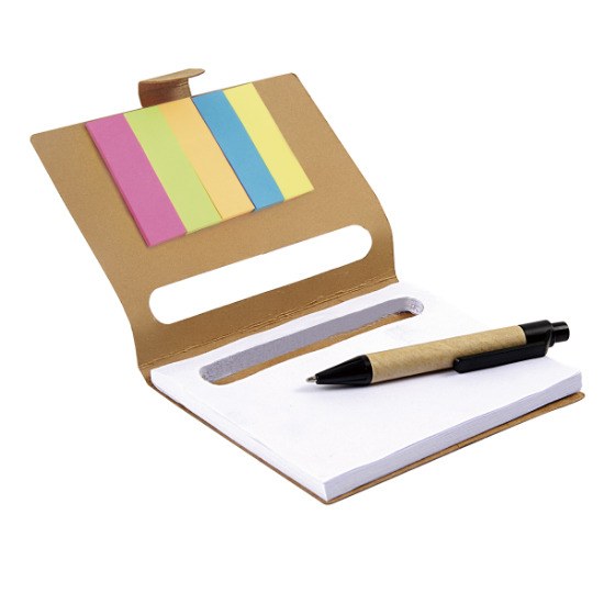 EgotierPro 33047 - Carnet cartonné 50 pages, notes adhésives colorées & stylo NOTE