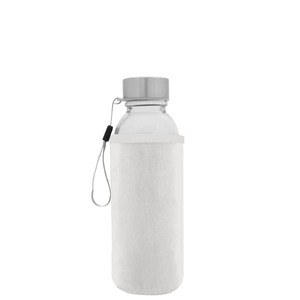 EgotierPro 39528 - Bouteille en verre 420 ml avec couvercle en acier inoxydable et housse en néoprène JARABA Blanc